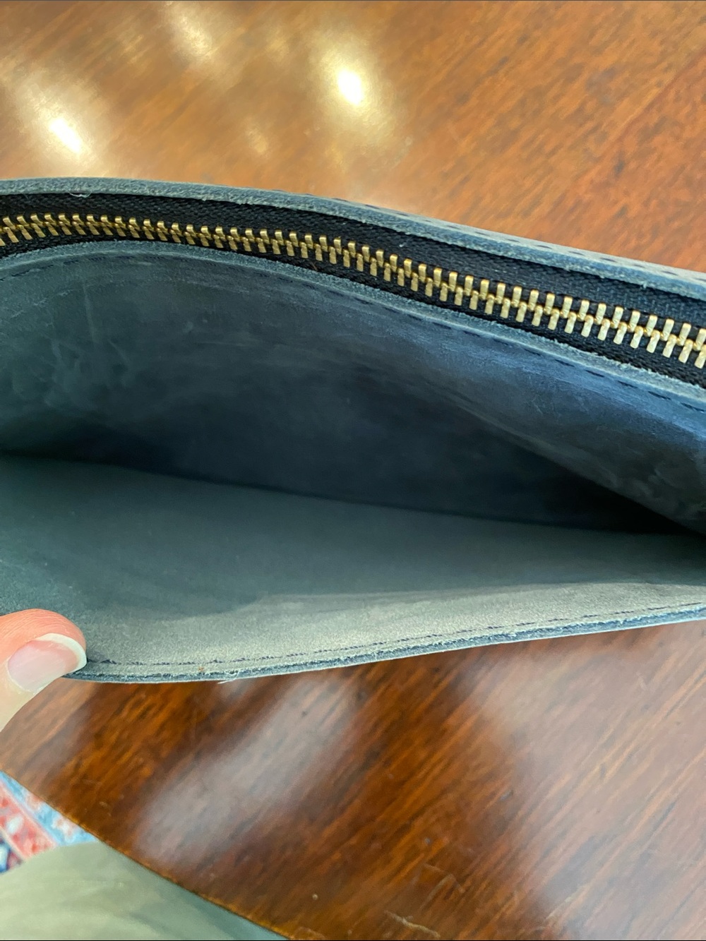 Portland Leather Goods Discontinued Blue Gray Storm Suede Shoulder Bag Purse - Picture 11 of 14